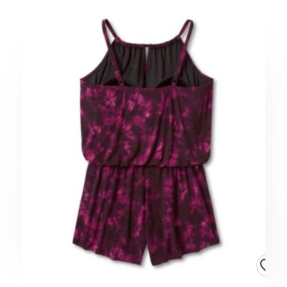 WOMEN'S High Neck Swim Romper with Pockets One Piece Swimsuit - Solid Burgandy - Picture 4 of 12